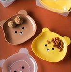 8-piece cartoon bear shape dessert plates set with storage stand – food-grade plastic for kids