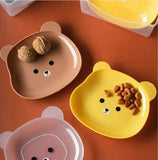 8-piece cartoon bear shape dessert plates set with storage stand – food-grade plastic for kids
