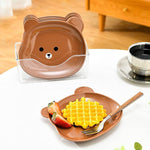8-piece cartoon bear shape dessert plates set with storage stand – food-grade plastic for kids