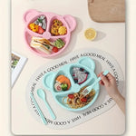 ear Plate with Dividers and BPA-Free Organic Plastic Cutlery